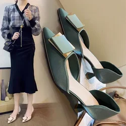 Women's Summer Footwear Stilito with Heel Shoes for Woman 2024 Green Sandals Square Toe Trend Beau Today Spring Stylish Fashion