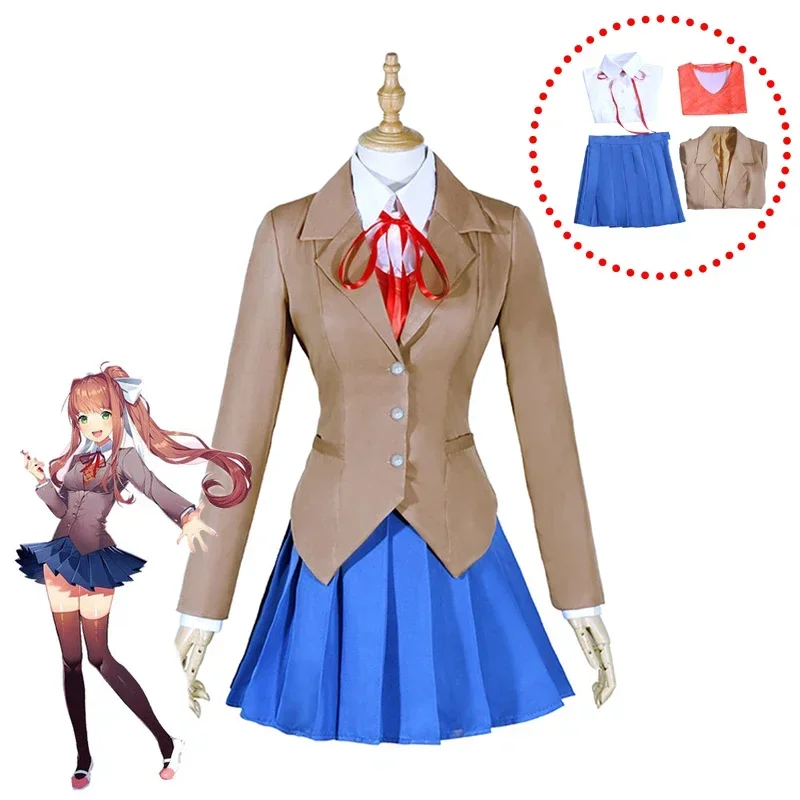 

Новая игра Doki Doki, литературный клуб, костюмы для косплея, Sayori Yuri Natsuki Monika, школьная форма, полный комплект, платье на Хэллоуин
