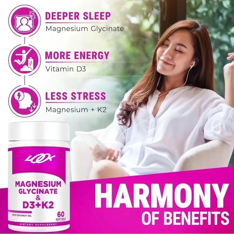 500mg magnesium glycinate 10000iu of vitamin D3 and 100mcg of vitamin K2 in soft capsules | Coconut oil enhances absorption