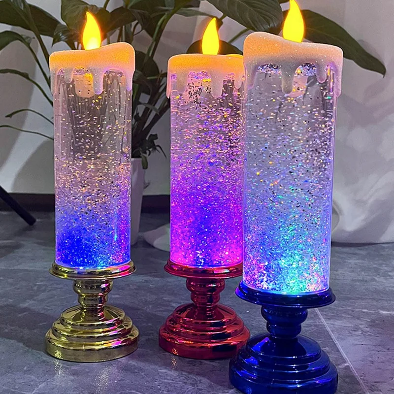 Bougie d'eau LED Proxy avec paillettes, sans flamme, lumières de Noël, table de bureau, ci-après les couleur
