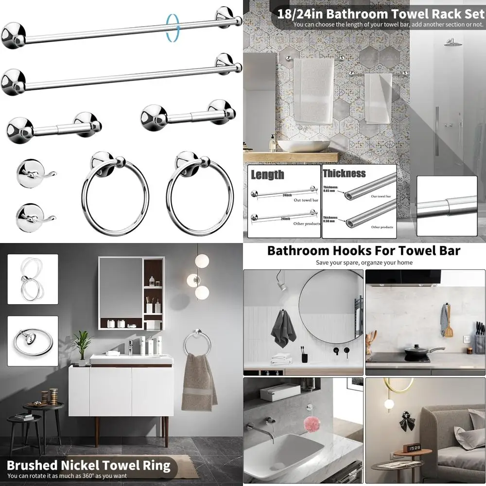 

8-Piece Bathroom Hardware Set with Adjustable Towel Bar and Rings