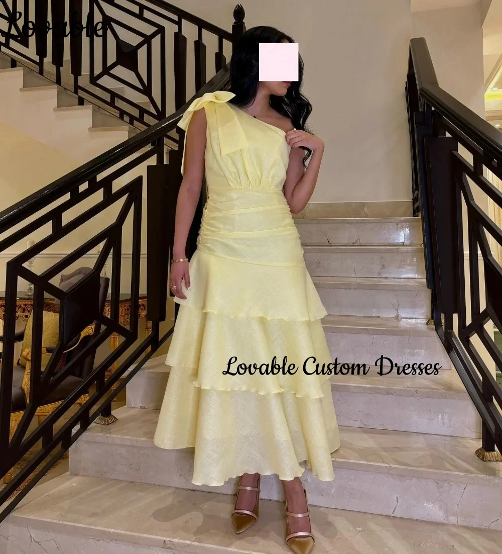 

فساتين سهرة فخمة ٢٠٢٥ Customize Yellow A-Line One-Shoulder Dresses For Prom Ankle-Length Ruffle Zipper Up Cocktail Dresses Sleev