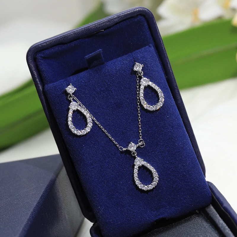 

Pure 925 Sterling Silver Jewelry For Women Water Drop Wedding Jewelry Set High Quality Earrings Necklace Party Fine Jewelry