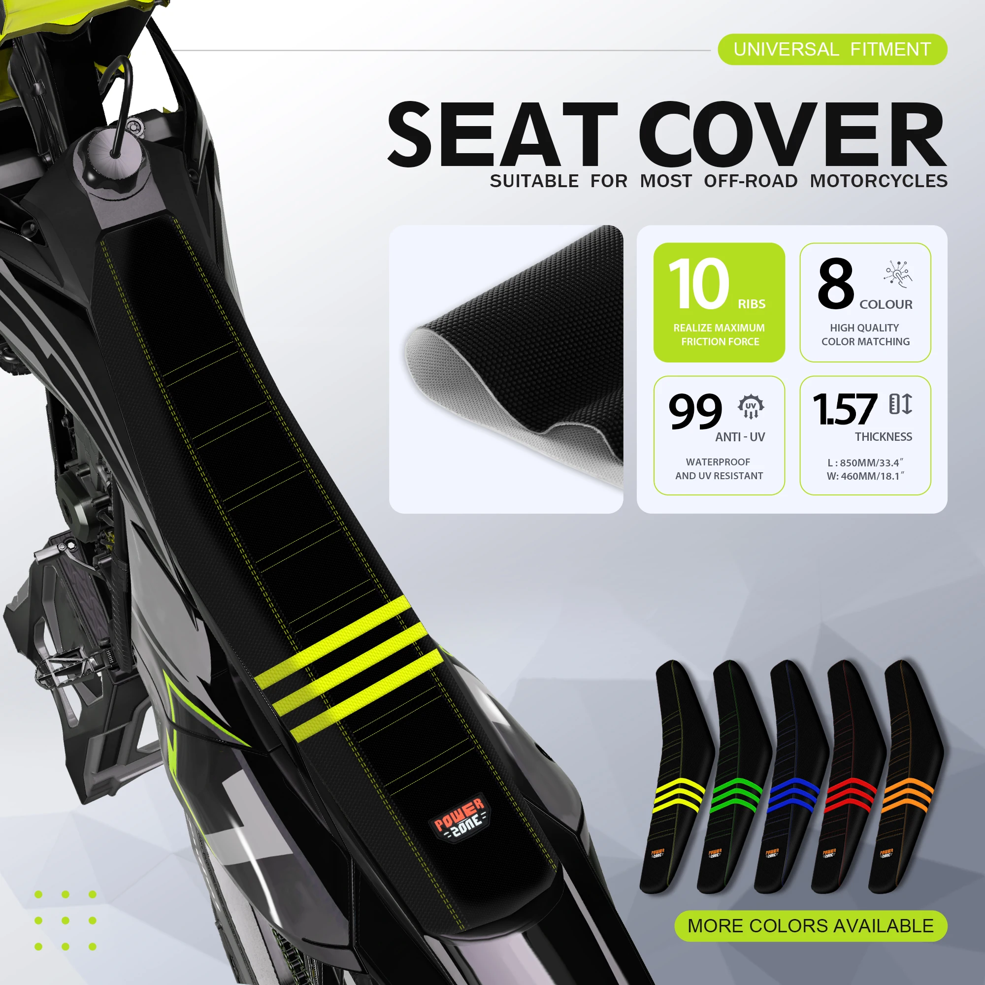 Powerzone For SXF EXC KXF CRF YZF WR TC TE Universal Gripper Seat Cover Soft Waterproof Non-slip Motorcycle Dirt Bike Seat Cover