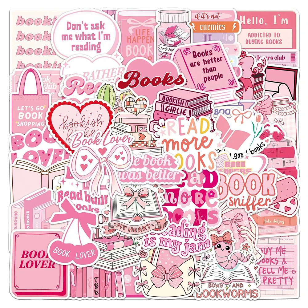 

10/30/50pcs Cute Pink Reading Stickers Cartoon Bookish Aesthetic Graffiti Sticker DIY Suitcase Phone Notebook Waterproof Sticker