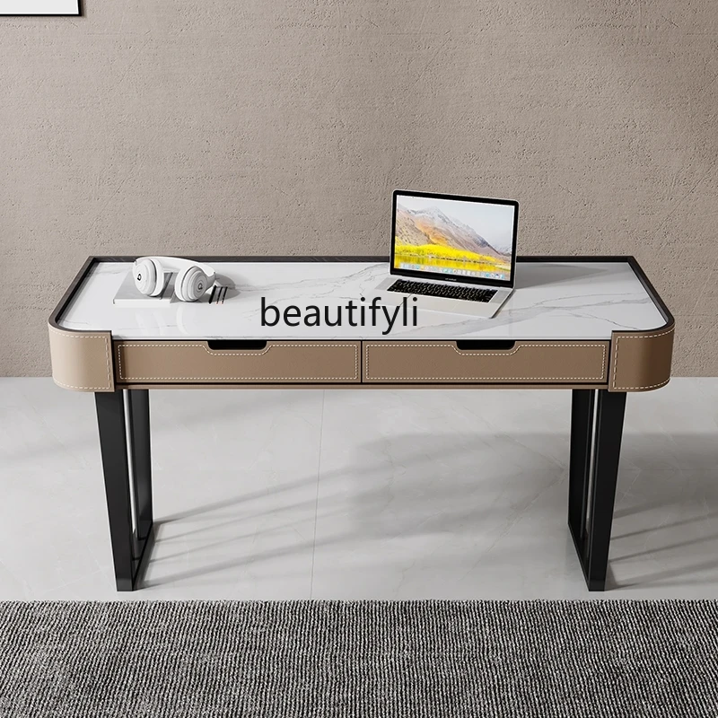 Mesa de couro com placa de pedra, leve, estudo, escrita, italiana, minimalista, moderno, simples, casa, escritório, computador