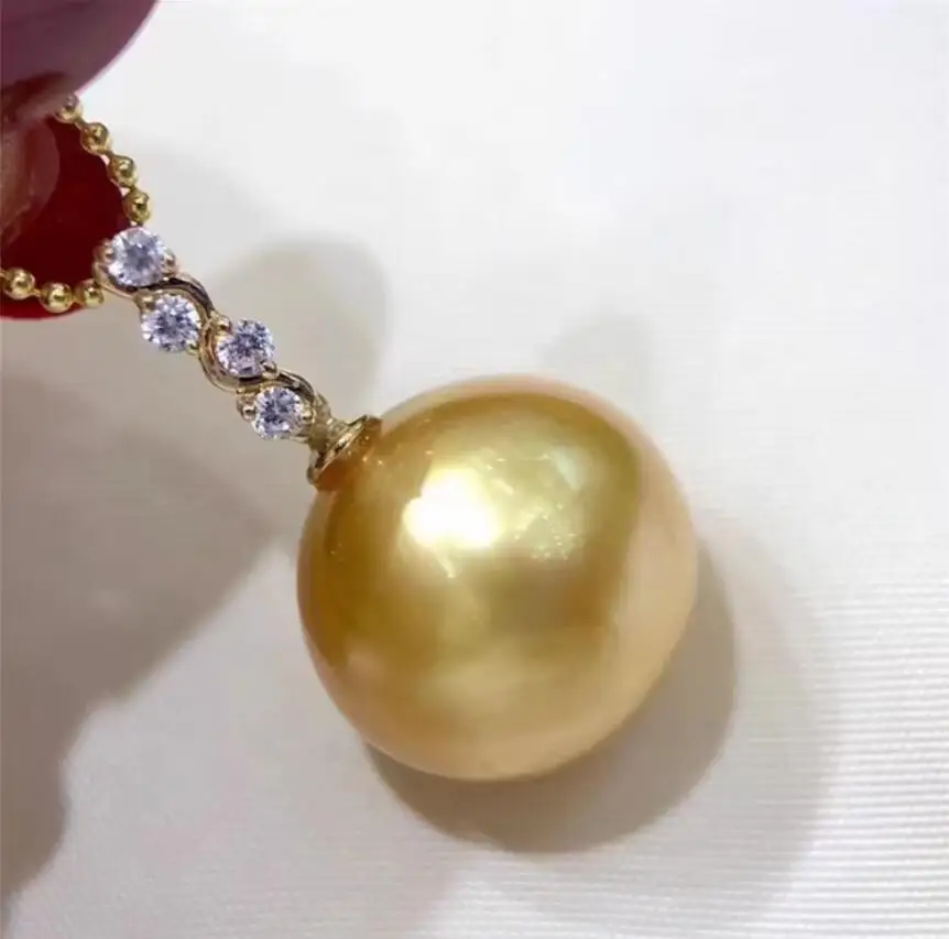 stunning 11-12mm south sea gold round pearl pendant  silver necklace  pearl necklace  jewelry  pendant