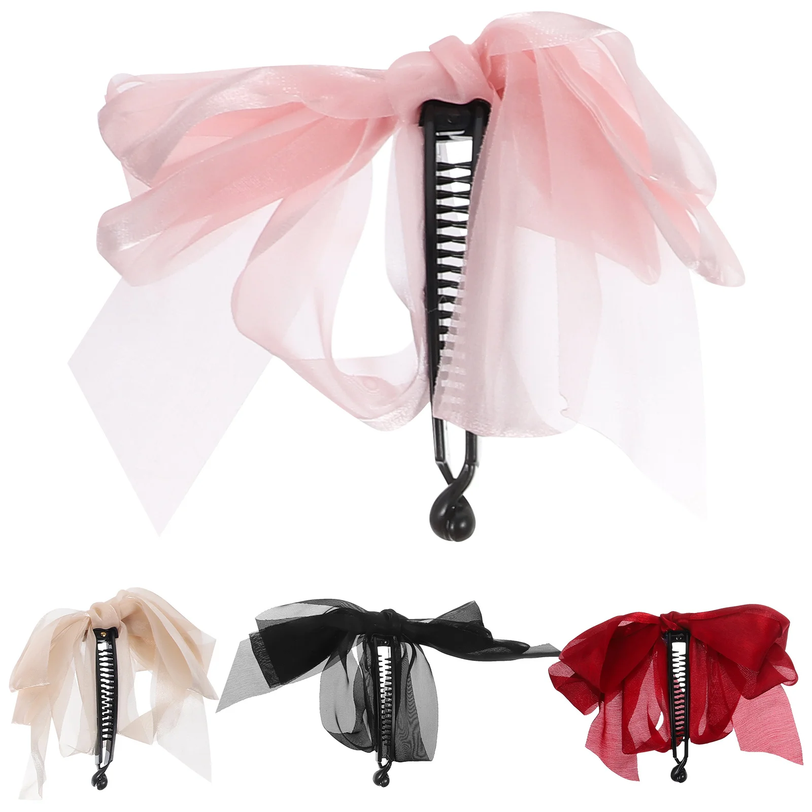 

4 шт., зажимы-бананы, банты для волос, большие элегантные зажимы для ленты для женщин, вьющиеся густые аксессуары для укладки волос, зажим-банан с бантом