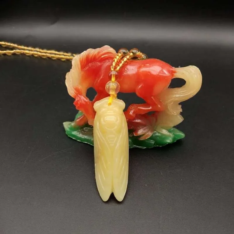 2024 Imitation Hotan Natural Pendant Necklace Gold Cicada Blockbuster  Sweater Chain