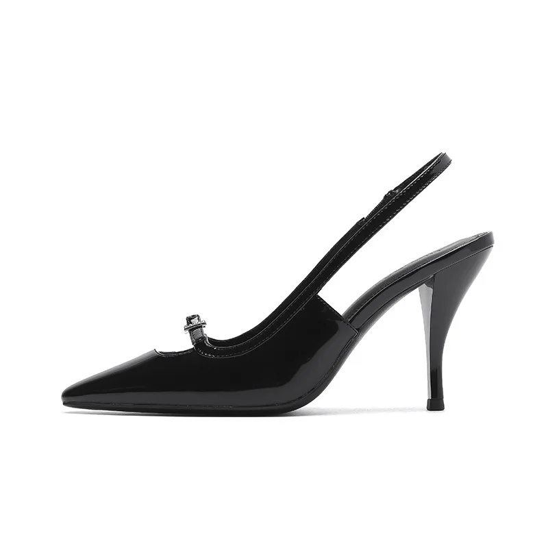 

Women Pumps Luxury Patent Leather 6CM Thin High Heels Pointed Toe Buckle Strap Shallow Solid Shoes Woman Autumn Black