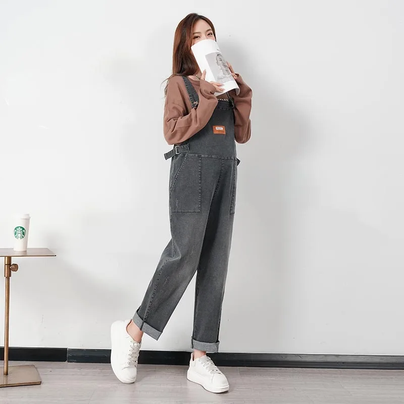 Maternity Pregnant Women's Overalls Denim Blue Jeans Youth Pregnancy Jumpsuits Slimming Loose Wide Leg Straight Bib Pants