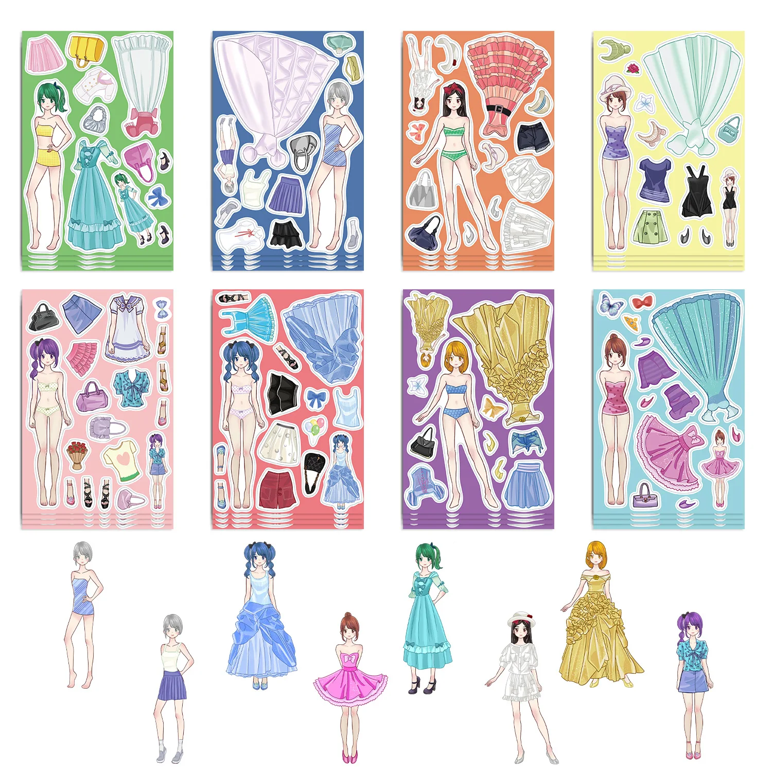 8PCS Princess Costume Puzzle Stickers for Girls' Hearts Fun Dress Up Matching Creative Handbooks Waterproof Stickers