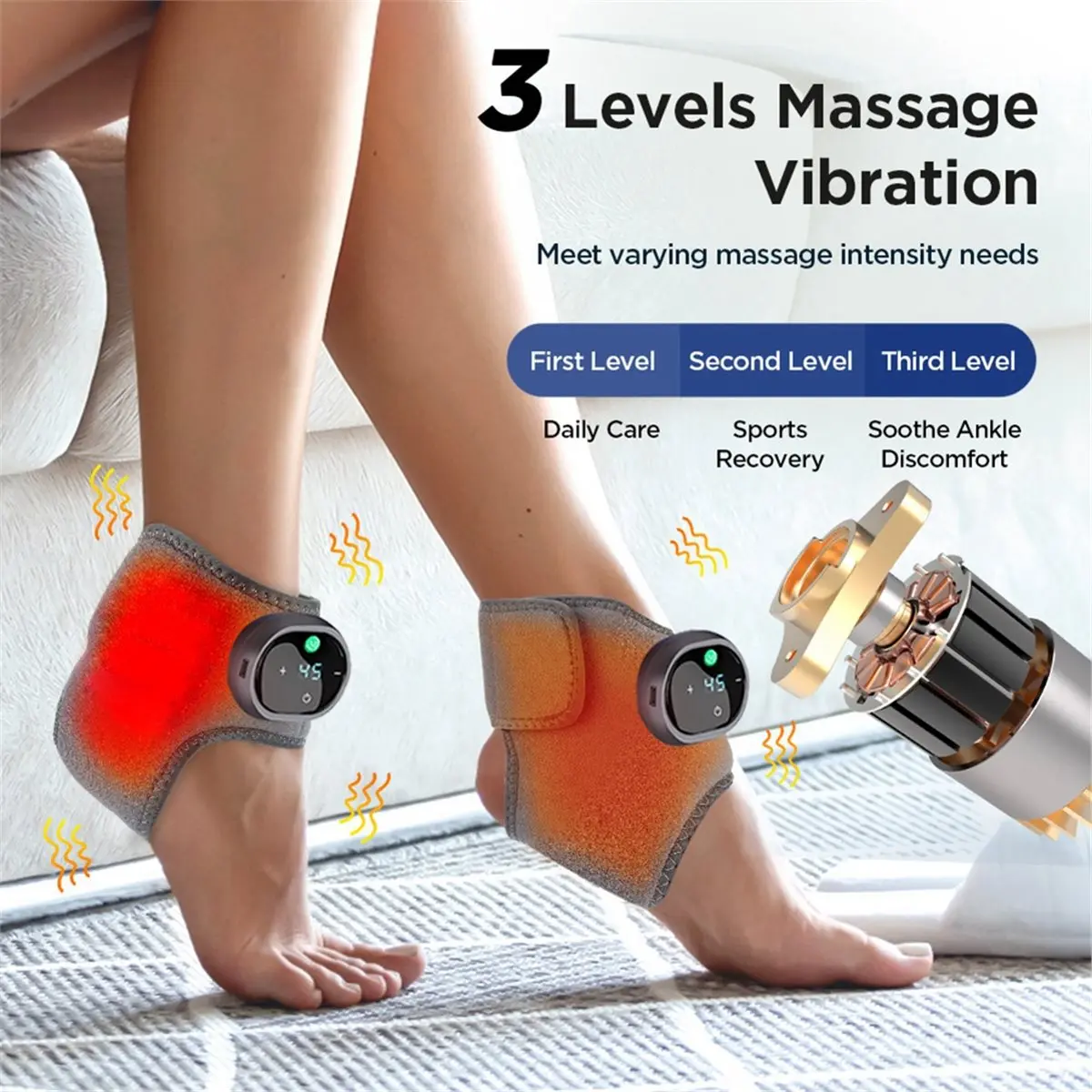 Foot Massager 2 PCS Heated Ankle Brace Cordless Ankle Massager with 3 Shock Levels 5 Heat Settings & LCD A