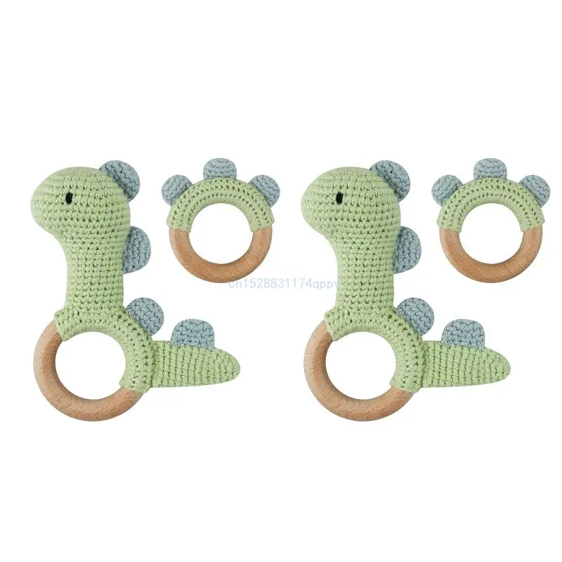 

Baby Wooden Teether Ring DIY Crochet Dinosaur Rattle Infant Nursing Soother Molar Teething for Newborn Dropship