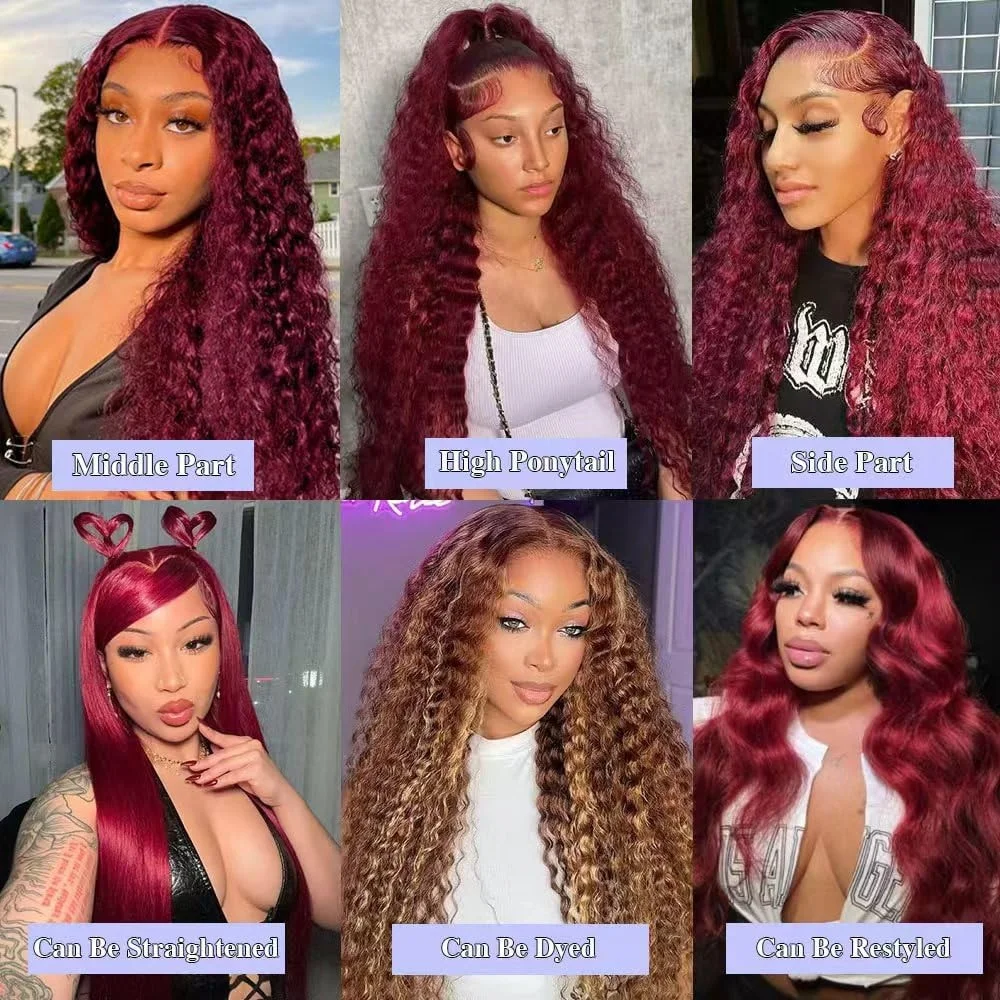 250% 13x4 HD Transparent 99J Burgundy Loose Wave Lace Front Wigs Deep