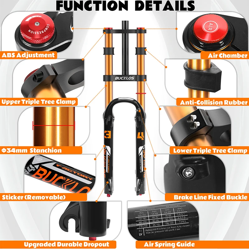 BUCKLOS الجبلية المزدوج تاج الهواء شوكة 9*100 مللي متر الإفراج السريع دراجة الهواء شوكة تعليق السفر 180 مللي متر دراجة هوائية جبلية شوكة 26/27.5/29 بوصة #5