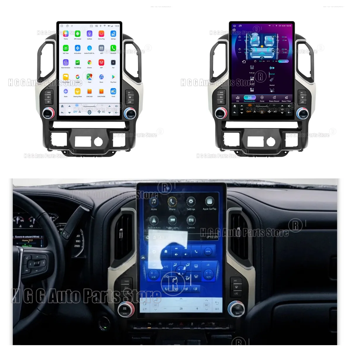 15.6inch Car Radio For GMC Sierra Chevrolet Silverado 2019-2023 Android13 Multimedia CarPlay Video Player Air Conditioner Screen