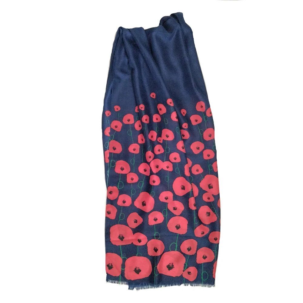 2023 New Fashion Poppy Print Scarf Shawls Long Flower Fringe Pattern Muffler Scarves Two Color