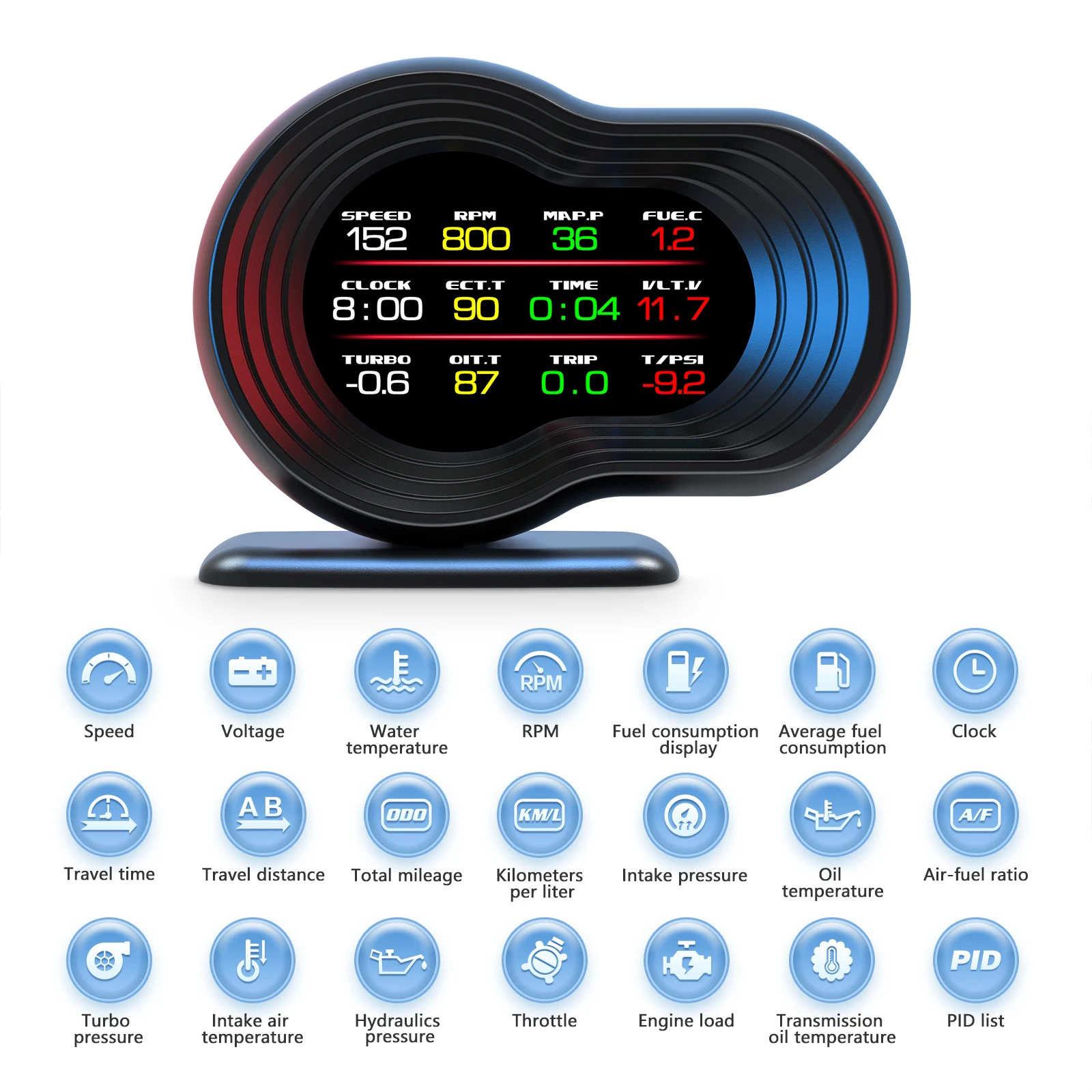 

F9 Head Up Display OBD+GPS Dual System Smart Gauge Digital Speedometer with Tester Alarm 9 Kinds Display Clear Fault Code