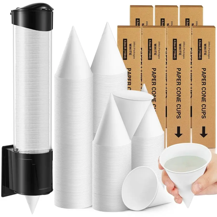 

1400 шт. 4-унциальные бумажные конусные стаканчики, утолщенные одноразовые с 1 чашками, диспенсер, настенное крепление, держатель для стаканчиков, бумага для ресторанов, хо