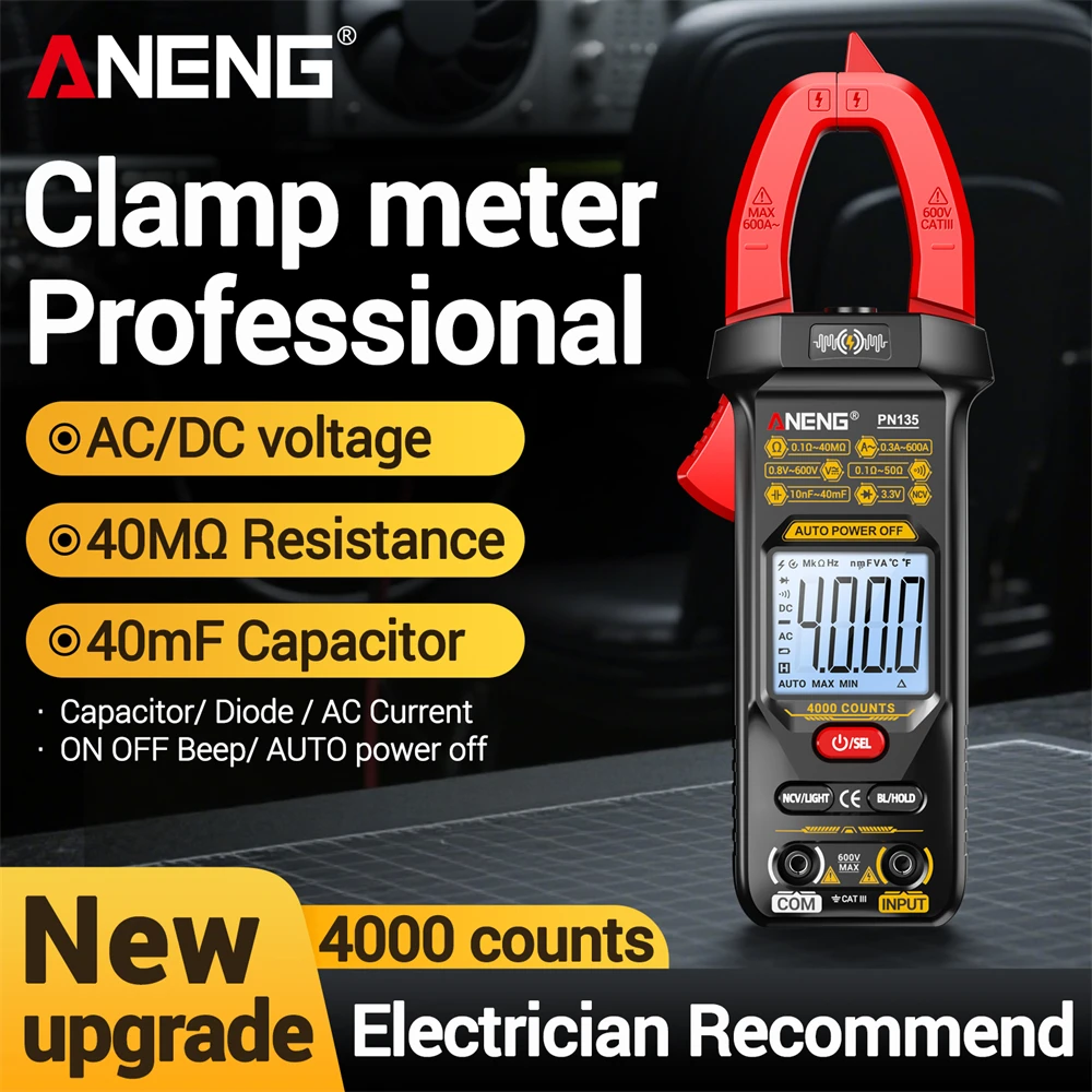 

ANENG Smart Clamp Meter Multimeter PN135 Car AC/DC Voltage Current voltmeter Ammeter 4000 Counts NCV Ohm Capacitance Test Tools