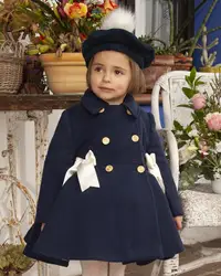 1-12Y Baby Girl Autumn Winter Navy Blue Palace England Spanish Green Princess Wool Coat for Casual