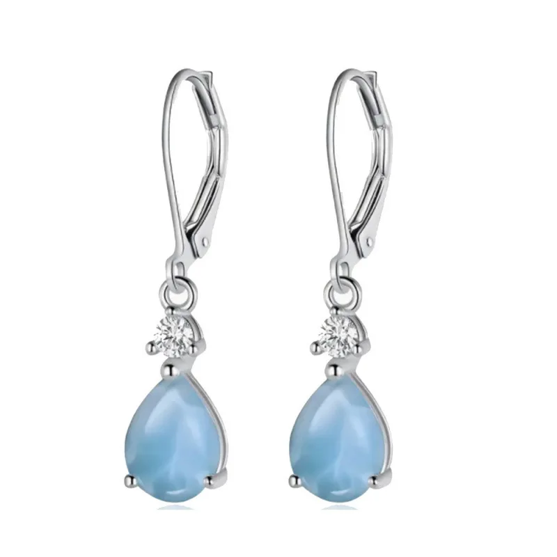 Luxury Natural Larimar Stone S925 Earrings Stud Sterling Silver Earring Crystal Jewelry for Women Mother's Day Gifts Accessories
