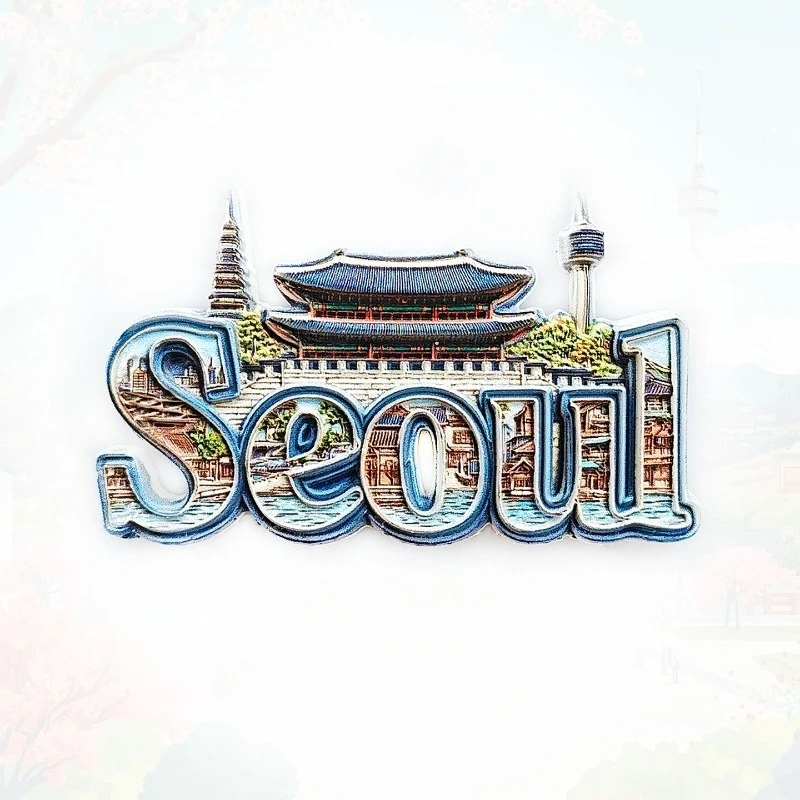 

Seoul Gyeongbokgung & Namsan Tower Fridge Magnet - 3D Korean Souvenir Palace & Skyline Decor Unique Asia Gift