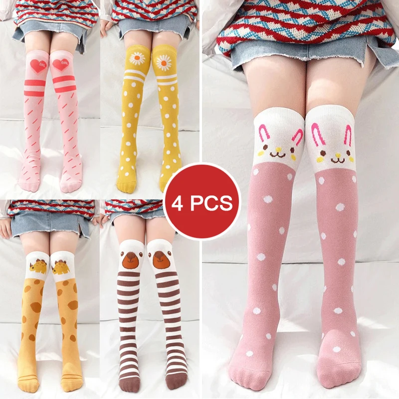 

Cartoon Kids Socks Cute Rabbit Bear Animal Cotton Knitted Girls Socks New Spring Long Tube Princess Children Knee Socks 1-12 Yrs