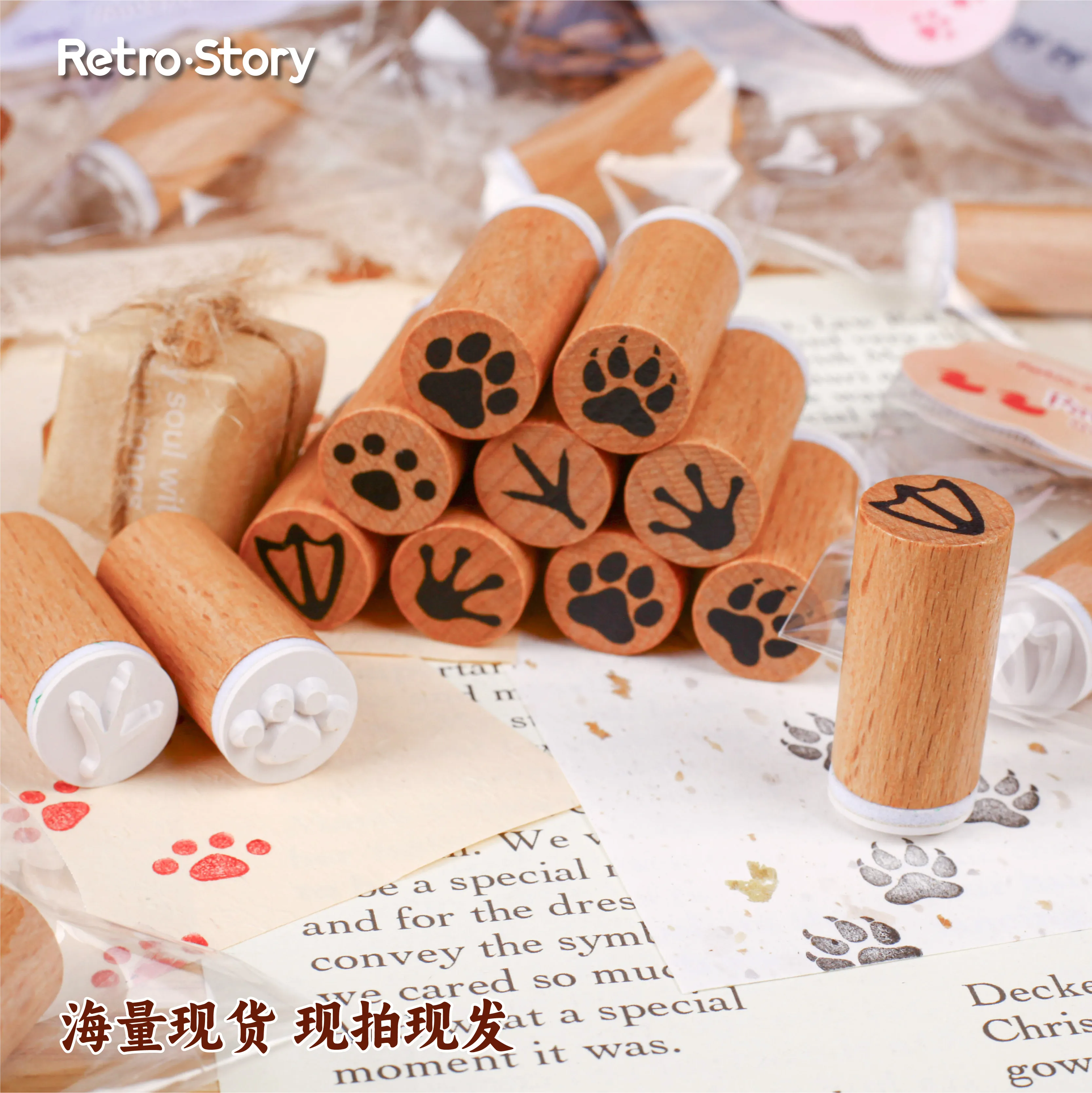 1 pc vintage pegadas de animais de estimação carimbo de borracha de madeira forma de garrafa diy decoração scrapbooking álbuns selo de madeira planejador diário papelaria
