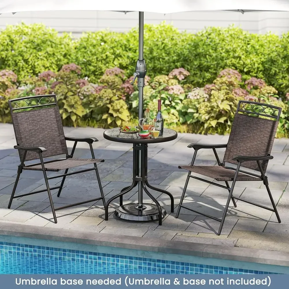 3-Piece Patio Dining Set: Round Glass Table with Wrought Iron Chairs, Outdoor Table Set for Garden, Poolside, or Backyard