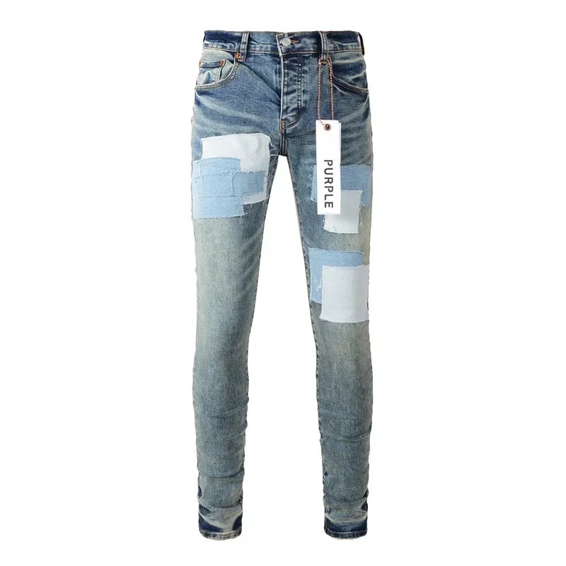 Purple Brand jeans denim pants with high street patches made of old patch fabric Repair Low Rise Skinny Denim pants