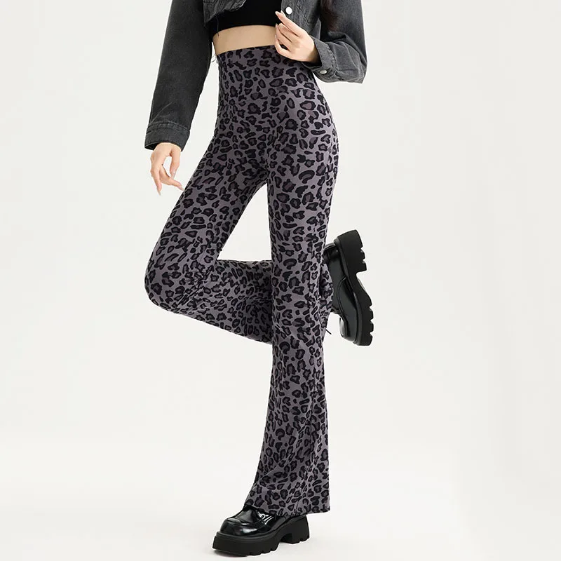 女性ヒョウ柄フレアパンツ春秋ハイウエストスリムパンツ通気性弾性女性スポーツフィットネスヨガパンツ