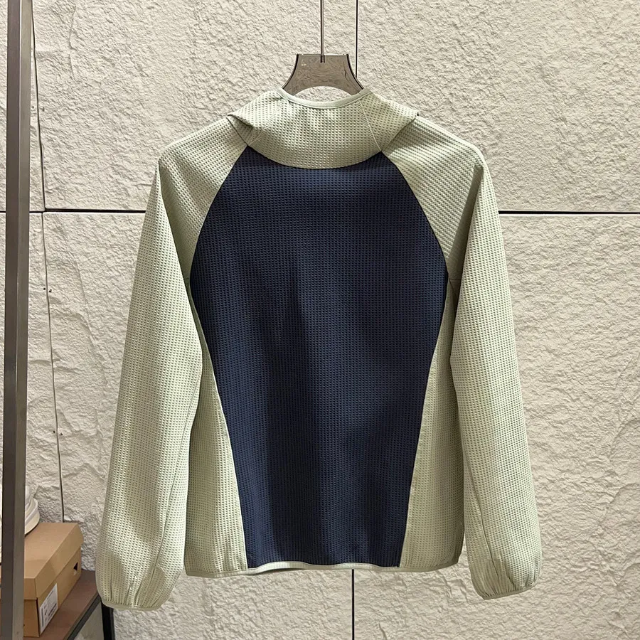Unisex Mountain-Style Color-Block-Kapuzenpullover – Atmungsaktives Waffelstrick-Langarmshirt für Outdoor-Wanderungen & Radfahren – Detail 8