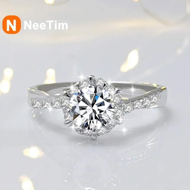 NeeTim 1ct Moissanite Diamond Rings Wedding Band for Women 925 Sterling Silver with Plated White Gold Engagement Ring Certified