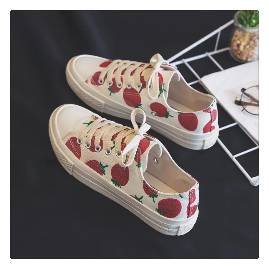 Spring New High-top Strawberry Canvas Shoes Women Retro College Style Kawaii Girl Cosplay Shoes Comfortable Women Shoes Loli Cos