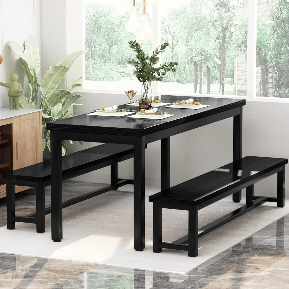 Dining Room Table Set, Kitchen Set with 2 Benches, Ideal for Home, and Room, Breakfast of 43.3x23.6x28.5 inches, Benches