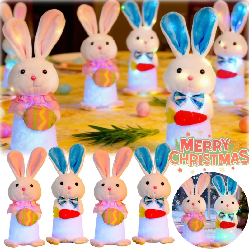 Light Up Bunny Plush Easter Decorations Glowing Rabbit Night Light Tabletop Ornament for Easter Christmas Home Party Gift Idea