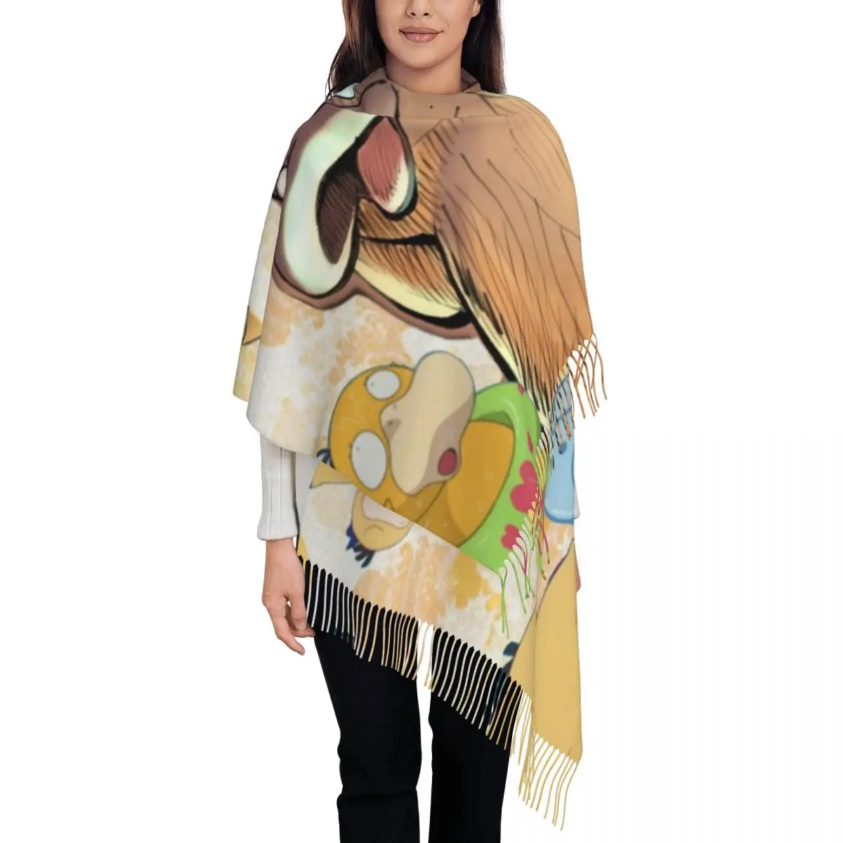 

Изготовленный на заказ шарф с кисточками из мультфильма P-Psyducks, женские мягкие шаль, женские зимние шарфы