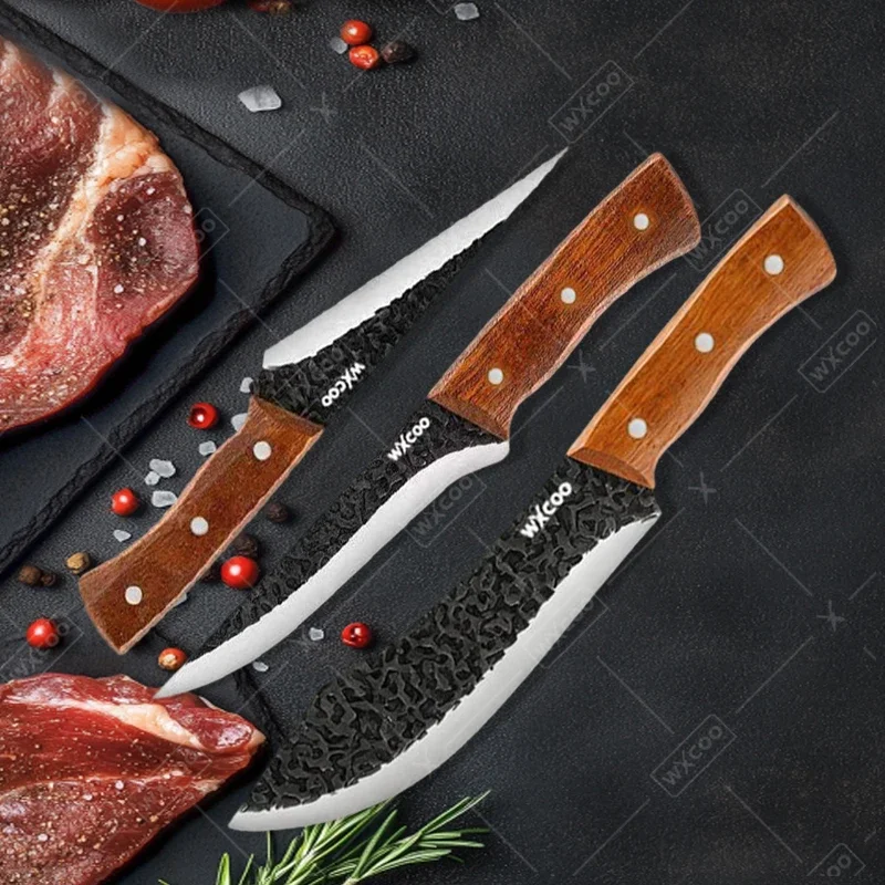 WXCOO Kitchen Knife Full Tang Hand Forged Boning Knife Meat Cleaver Butcher Knife Stainless Steel Rosewood Handle with Sheath