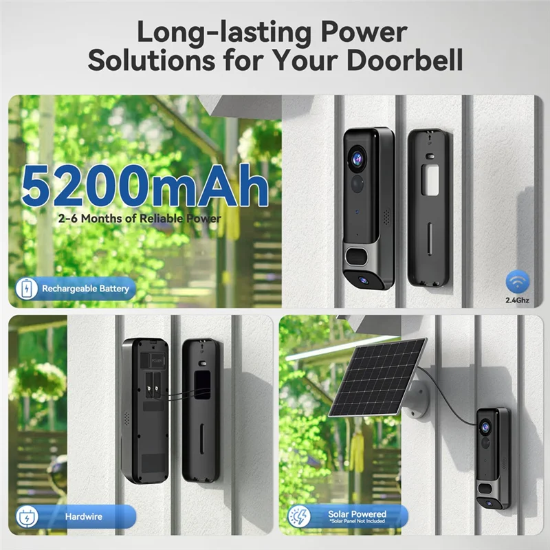 Y45A-Dual Doorbell Camera Wireless No Subscription,2K Smart Door Camera Wireless,With AI Human Detection, Night Vision
