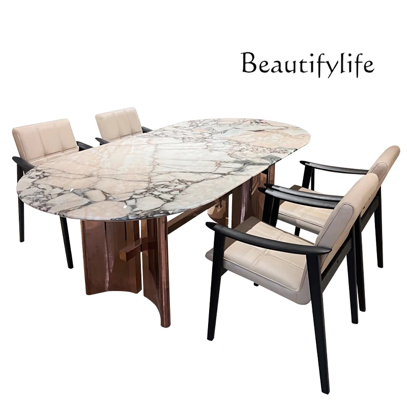

Imported natural marble large dining table Ocean Storm Italian minimalist high rectangular dining table