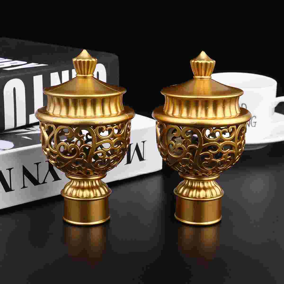 

6 PCS Gold Curtain Rod Head Plug Mesh Decorative End Cap Hollow Finial Fittings Golden Baby Girl