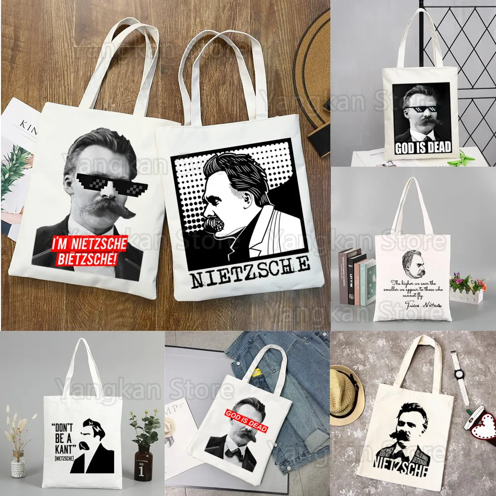 God Is Dead Friedrich Nietzsche Nihilist Shopper Bags Shopping Tote Shoulder Canvas Bags Large Capacity College Handbag