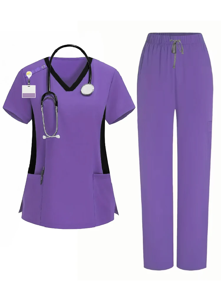 ممرضة الدعك الدعاوى اللون حجب للجنسين الزي الطبيب ممرضة الملابس مستشفى تجميل صالون الحيوانات الأليفة مستشفى العمل 2 قطعة مجموعة
