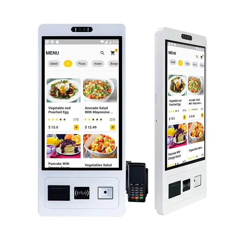 Restaurant Automatic Kiosk Touch Screen Unattended Self Ordering Self Service Payment Kiosk With  QR Code Scanner