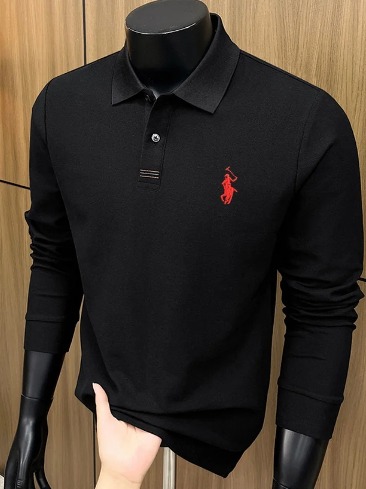 2026 new 100% pure cotton high-end brand men's long sleeve polo shirt autumn fashion luxury embroidery golf top business T-shirt