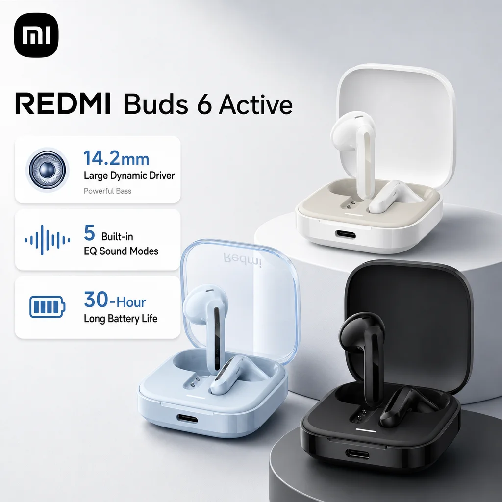 2024 NIEUWE Xiaomi Redmi Buds 6 Active TWS Bluetooth-oordopjes, 30 uur batterijduur, 5 instelbare modi, BT 5.4, draadloze hoofdtelefoon.