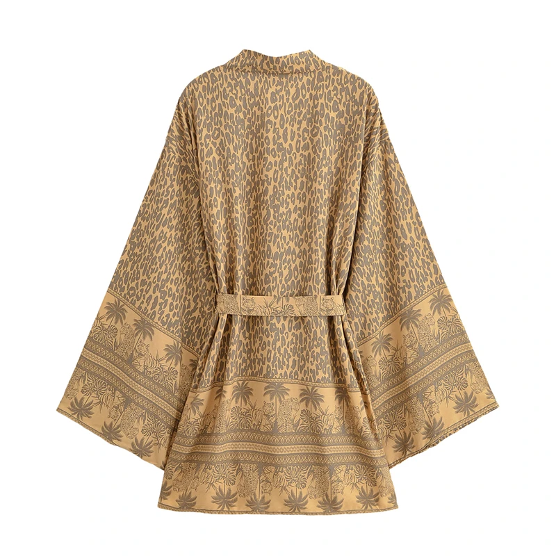 KEYANKETIAN 2026 New Women's National style Print Viscose Kimono With Belt Flare sleeve Loose Cardigans Retro Beachwear Top