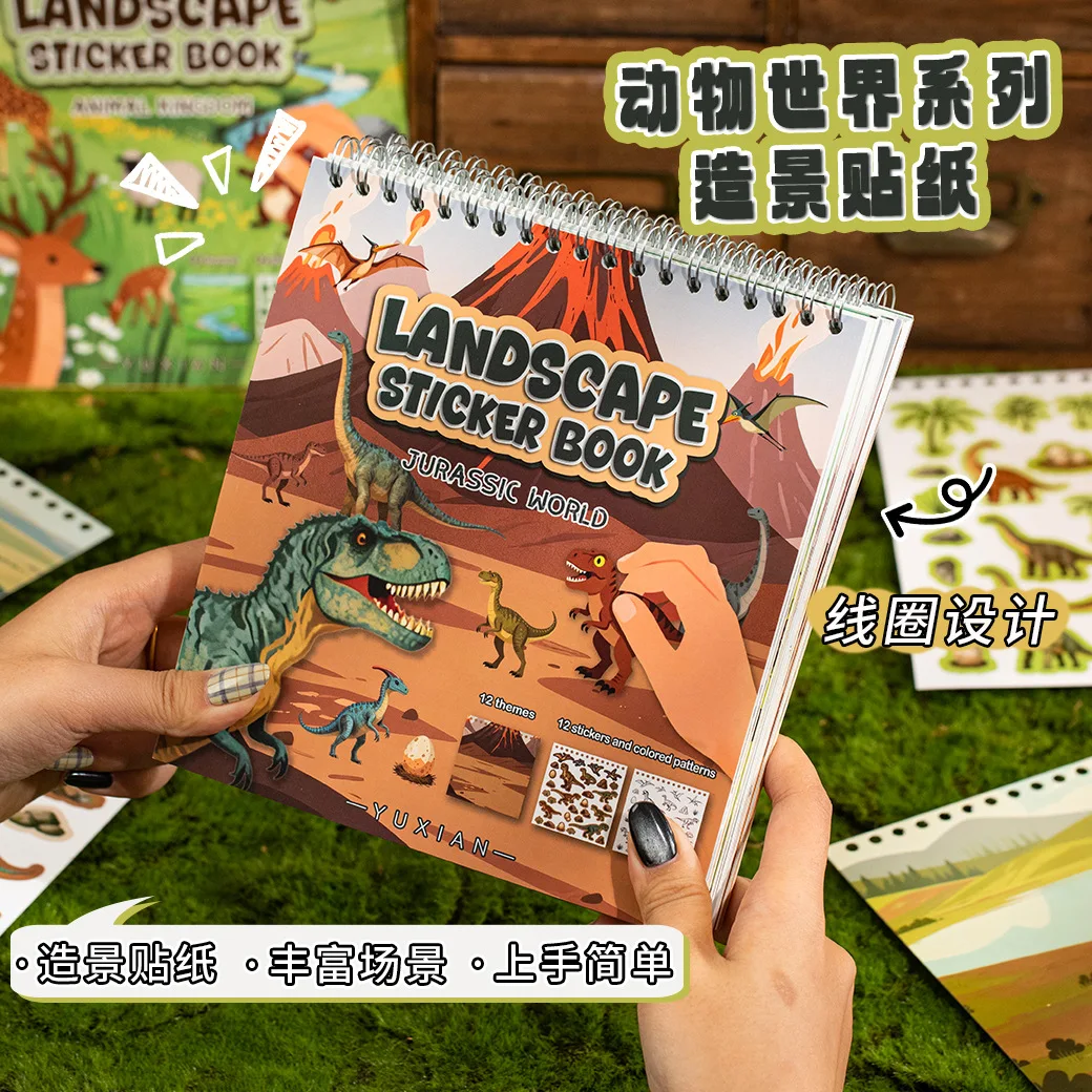 24sheets Creative Fun Animal Coloring Sticker Book Handmade Landscape DIY Stickers